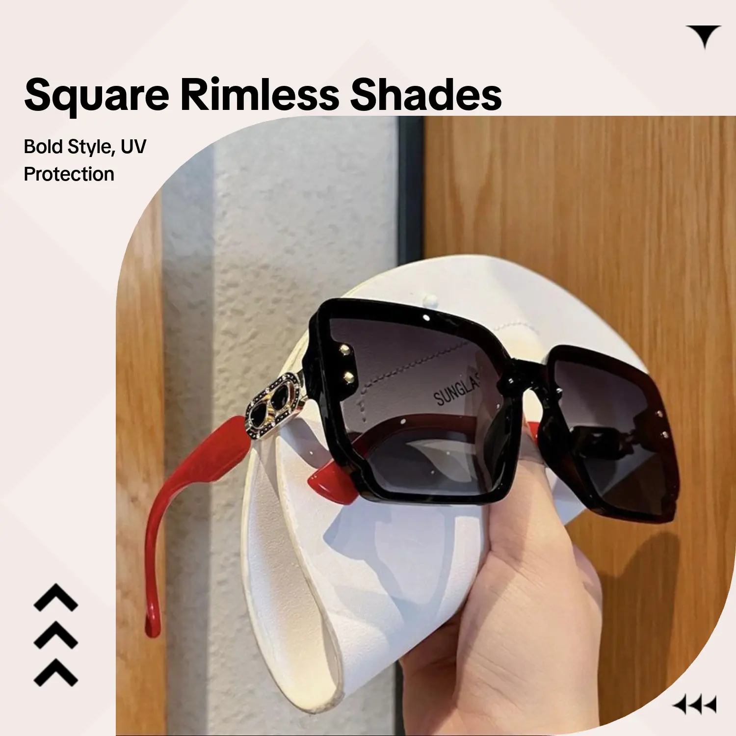 Women's Square Rimless Sunglasses - New Premium Style, UV Protected, Oversized Frames, Female Size, Versatile Cross-Border Fashion Eyewear for Men, Outdoor Wear