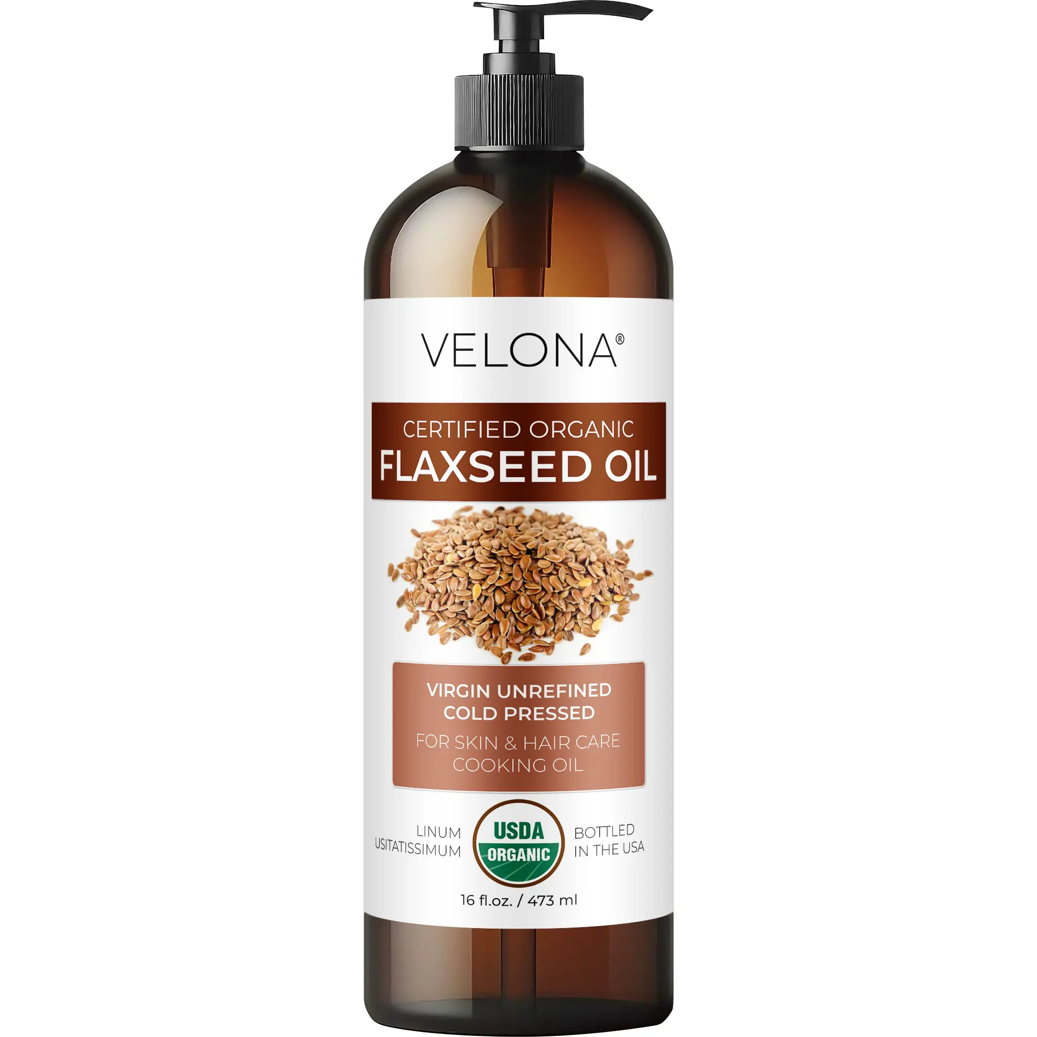 velona USDA Certified Organic Flaxseed Oil - 16 fl oz | 100% Pure and Natural Carrier Oil | Unrefined, Cold Pressed | Hair Growth, Body, Face & Skin Care Moisture Moisturize body oil body oils