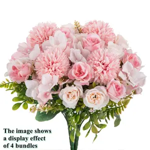 4pcs Artificial flower Hydrangea Chrysanthemum, outdoor UV resistant, suitable for home, garden, wedding, indoor, birthday, popular choices for Valentine's Day, school opening season and other holidays, suitable for decoration in all seasons of summer