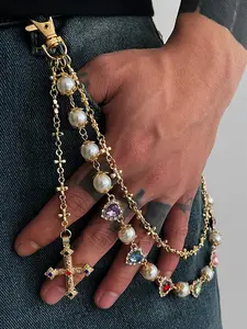 Men's Y2K Vintage Cross Pants Chain, Colorful Rhinestone Bling Design, Adjustable Hip Hop Streetwear Waist Chain Accessory, Perfect Christmas Gift