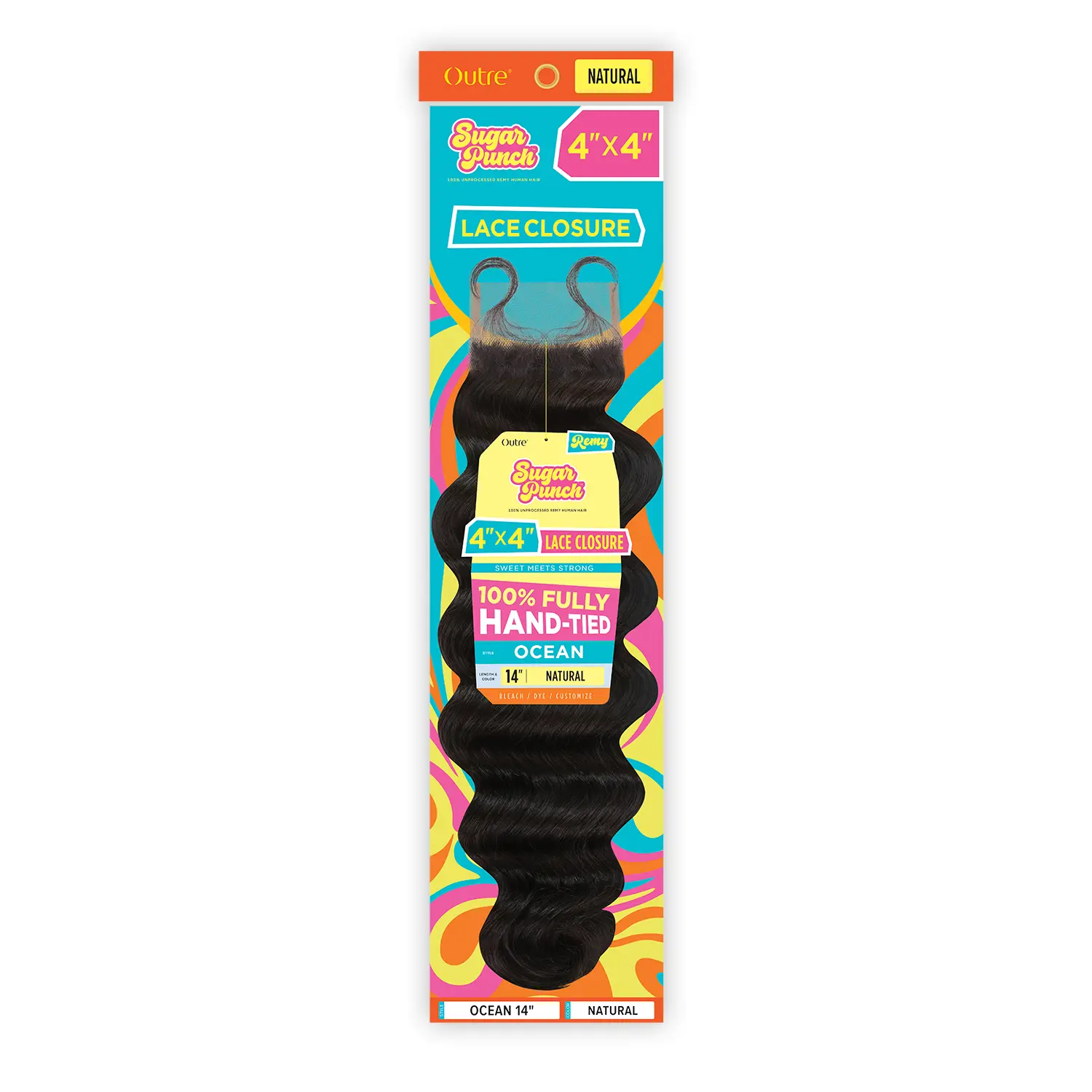 Outre Unprocessed Remy Human Hair 4" x 4" HD Transparent Lace Closure - Sugar Punch Ocean, 10"-14" Human Hair Bundles