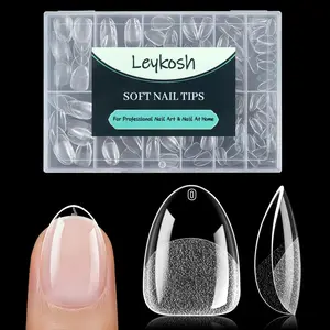 Extra Short Almond Nail Tips, 216pcs Acrylic Soft Fake Nails Gel Nail Tips, Full Cover Pre-Shaped  Clear Press on Nails for Extension, Diy at Home Manicure 12 Sizes