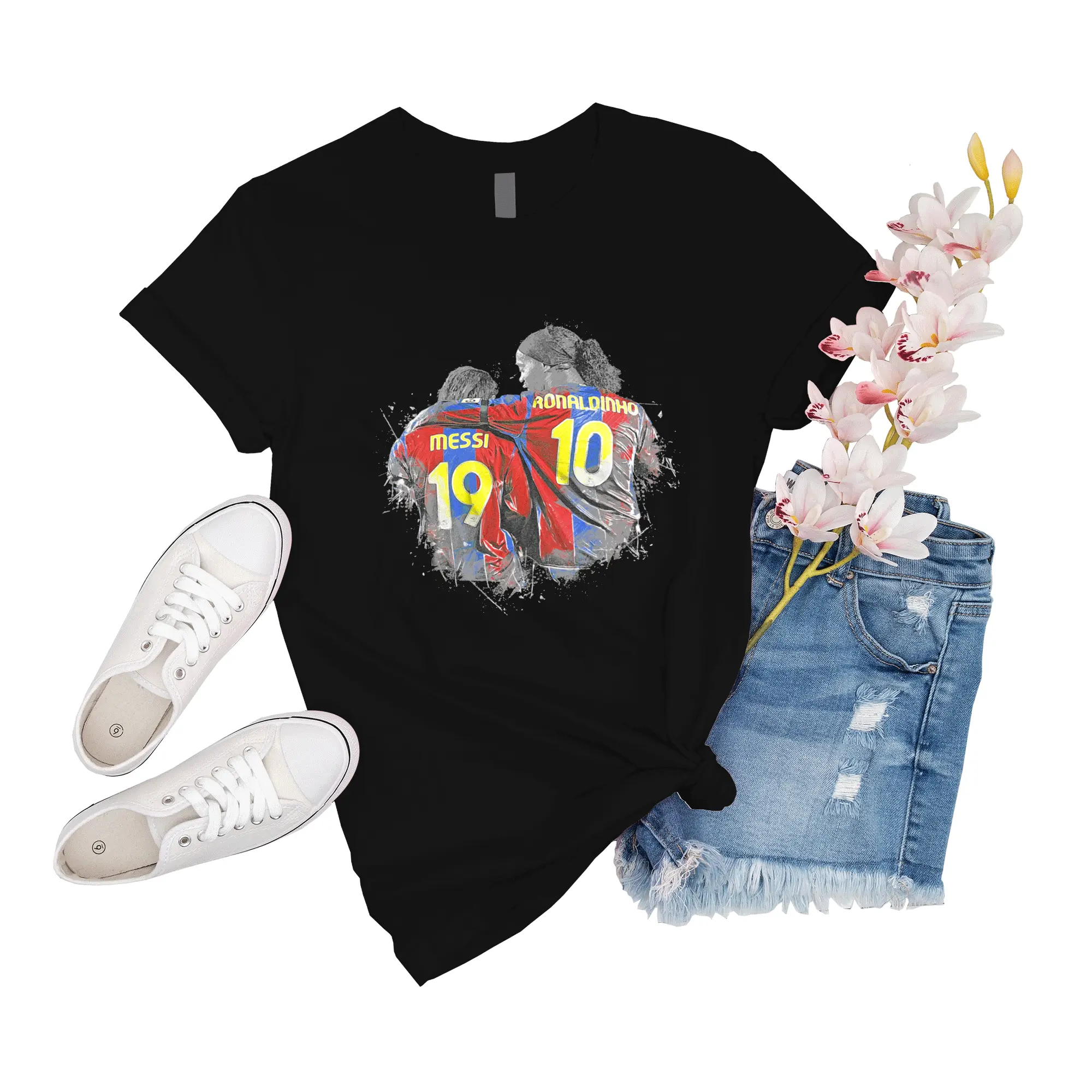 T-Shirt Unisex Messi And Ronaldinho Ronaldinho Art Illustration Family Shirts Gift For Men Friend Novelty Boy Big Event