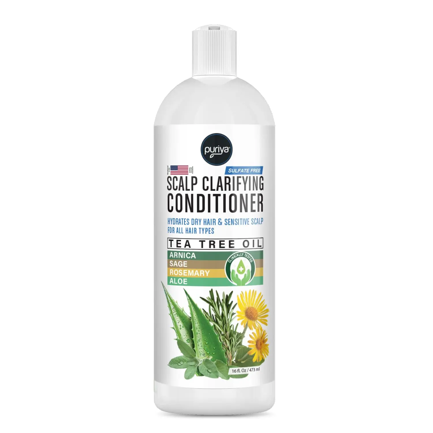 Puriya Scalp Clarifying Conditioner with Tea Tree Oil Arnica & Rosemary for Dry Damaged Hair Sulfate Free PH Balanced Daily Moisturizer Haircare