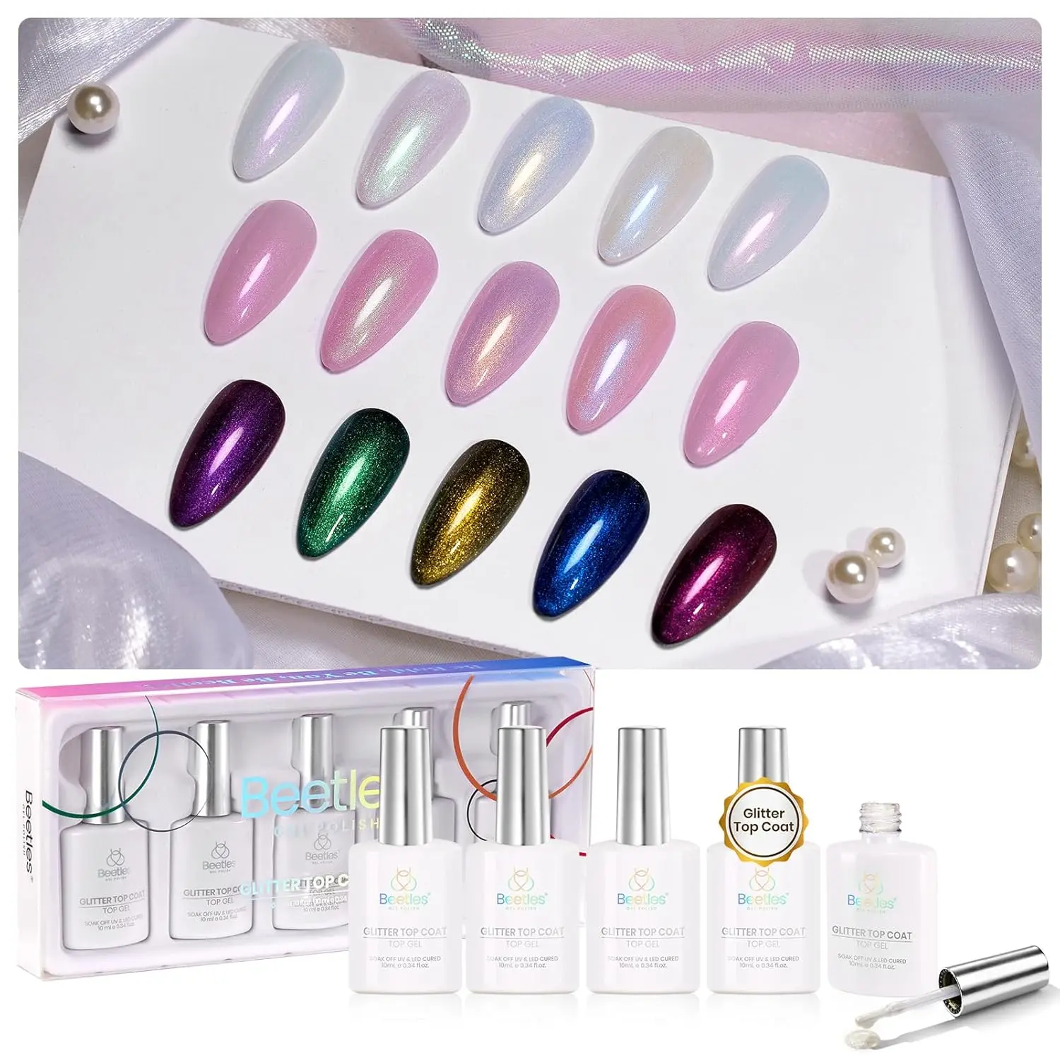 5 colors shimmery top coat collection