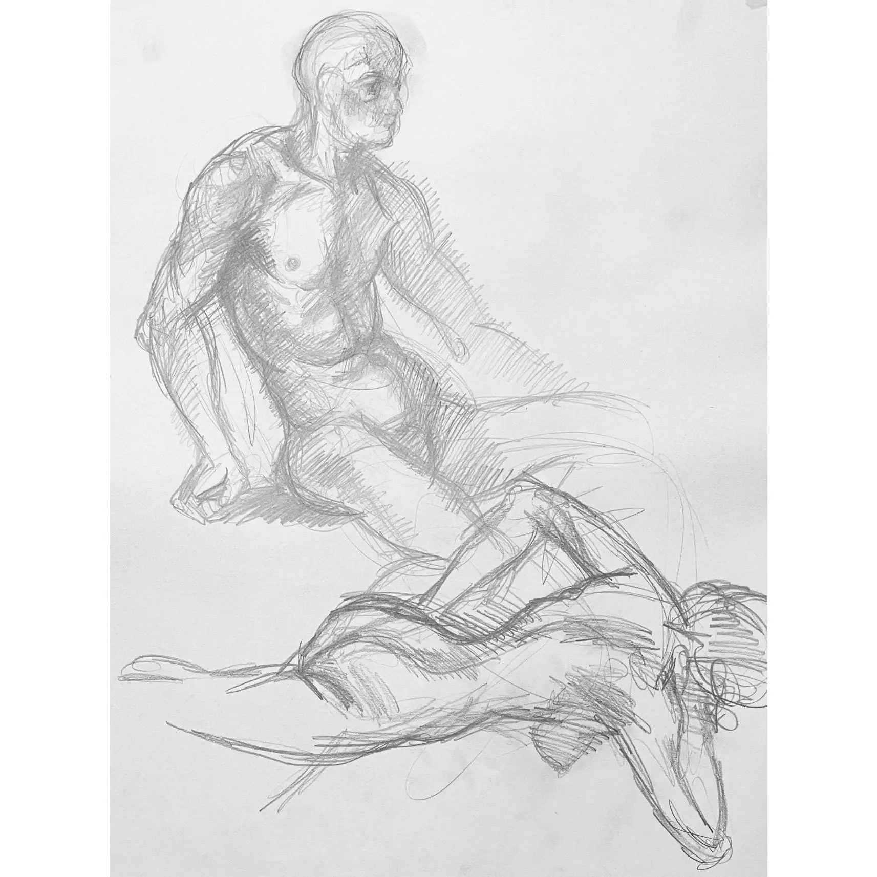 Ian Hornak, Renaissance Male and Female Nude Figure Study, 1963, Original Drawing