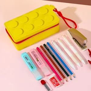 Cute 3D Brick Shape Zipper Pencil Case, Waterproof Makeup Bag for Boys and Girls, Fun Storage Organizer for Kids