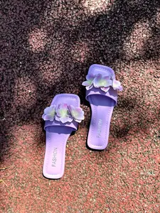 Women's Flat Summer Floral Decor Sandals, Elegant Toe-Open Shoes, Comfortable Casual Footwear for Daily Wear