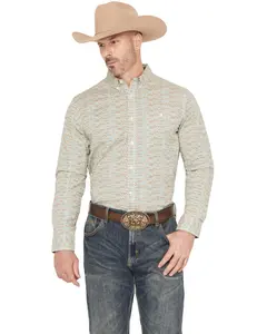 Rank 45 Men's 45&Reg; Men'S Six Shooter Geo Print Long Sleeve Button-Down - Rmfa25w10-Wht