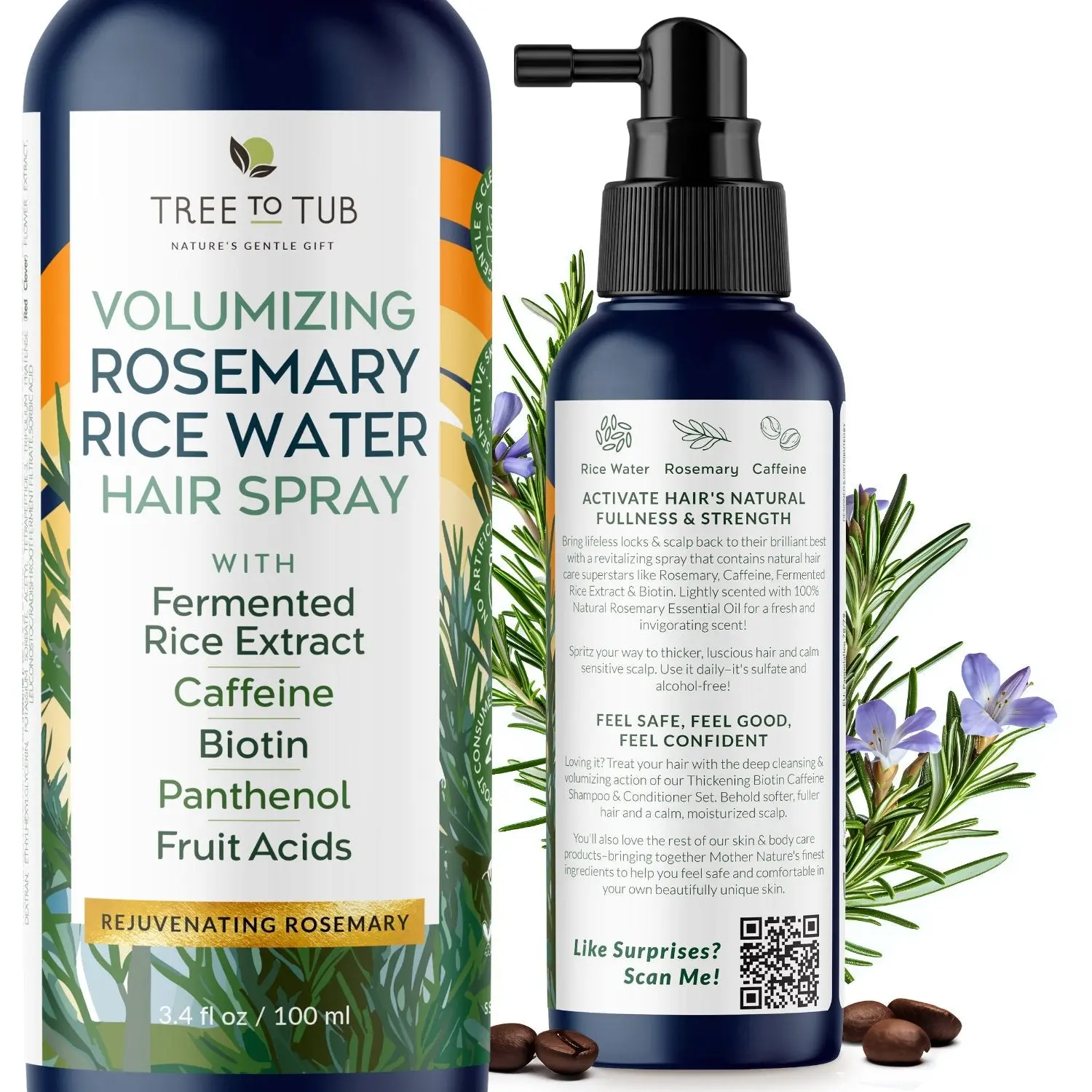 Tree To Tub Rosemary Water Spray for Hair Growth - Fermented Rice Water for Hair Growth Nature's Rosemary Hair Spray & Nourishing Scalp Care