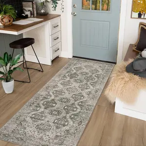 GARVEE 2'x6' Vintage Irregular Pattern Runner Rug, Non-Skid, Washable, Ultra-Thin Long Carpet for Indoor Use in Bedroom, Entryway, Office, Kitchen - Red Brown