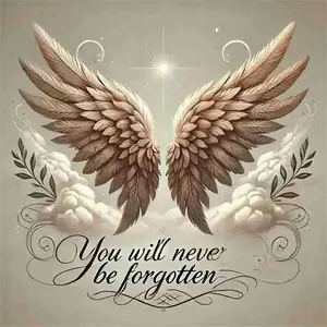 Angel Feather Wings With Glowing Star Light Clouds Vines Remembrance Quote You Will Never Be Forgotten Spiritual Sympathy Memorial Art 5D Full Drill Round & Square Diamond Painting Kit Faith Tribute Design DIY Cross Stitch, Handicraft
