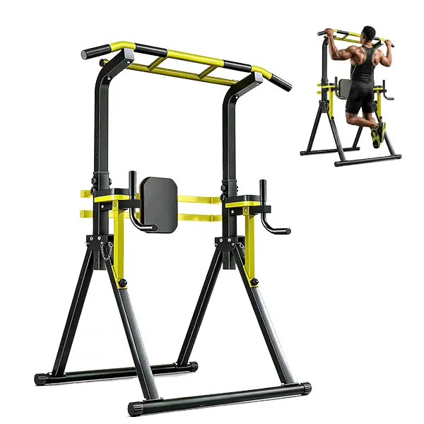 Multi-Functional Power Tower Pull Up Bar Station - Sturdy Heavy Duty Q235 Steel Frame, 10-Level Adjustable Height Dip Station, Backrest, Anti-Slip Surface, Grip Support, Hand Grip Builder for Apartment Core & Strength Training, Abs+Rubber+Steel (Q235), Gr