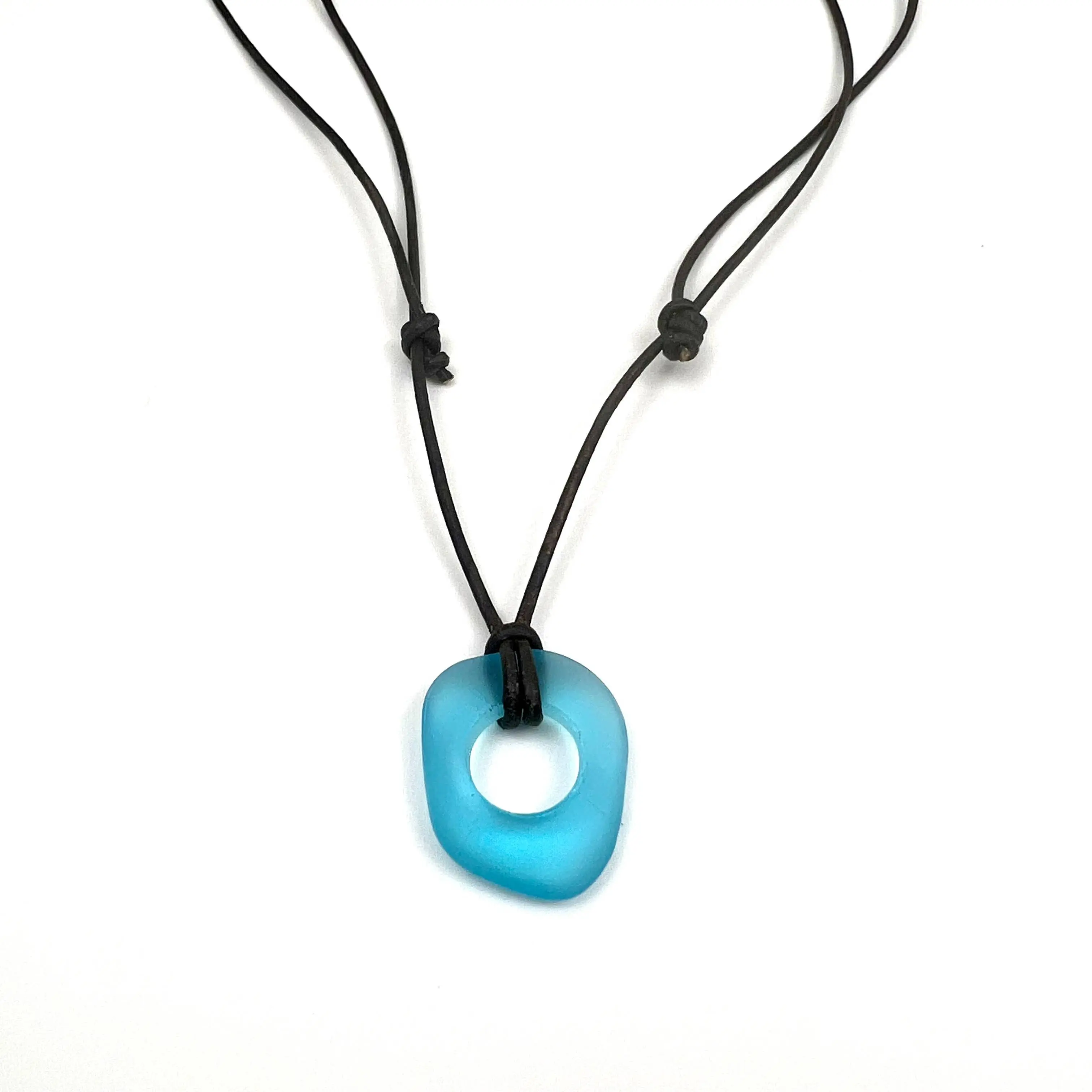 Jackie Gallagher Designs - Abstract Cultured Glass Circle Necklace, Adjustable leather.  Available in Seafoam and Light  Blue