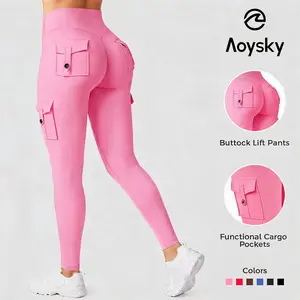 Aoysky Women's High-Waisted Cargo Leggings - Hidden Scrunch Butt-Lifting, Pockets, Seamless Sporty Leggings, Stretch Fabric Activewear for Yoga, Gym, Yoga Pants
