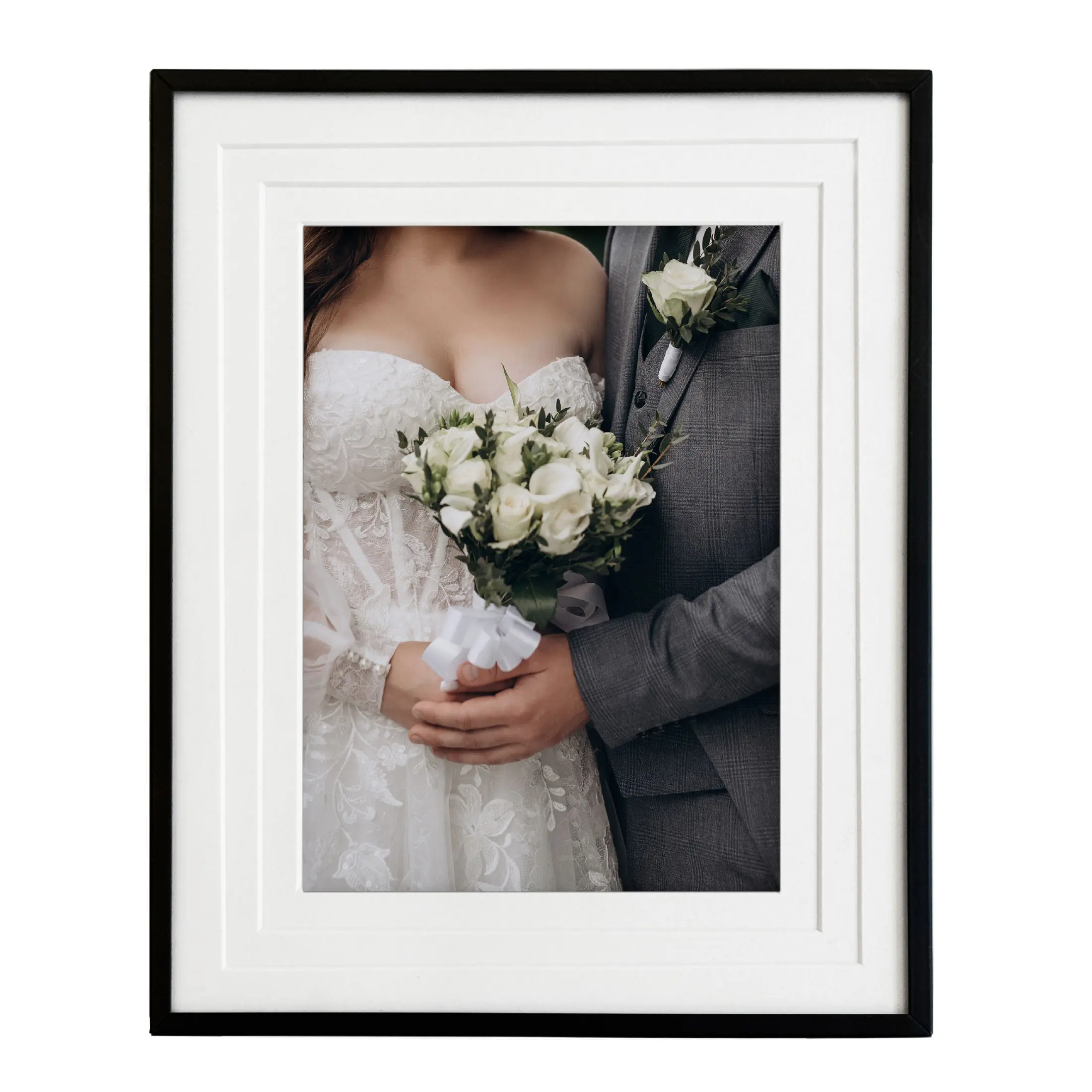 Black Metal 5x7 Picture Frame with Triple White Mat – Tabletop & Wall Display