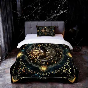Celestial Sun & Moon Print Comforter Set, 2/3 Pieces (1 Comforter + 1/2 Pillowcases, No Pillow Insert), Boho Mystic Aesthetic Bedding, Soft & Breathable with U-Shape Quilting, Ideal for Teens & Adults Bedroom Decor, Perfect All-Season Gift