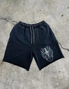 Oversized Black Acid Wash Shorts w/Alien Logo