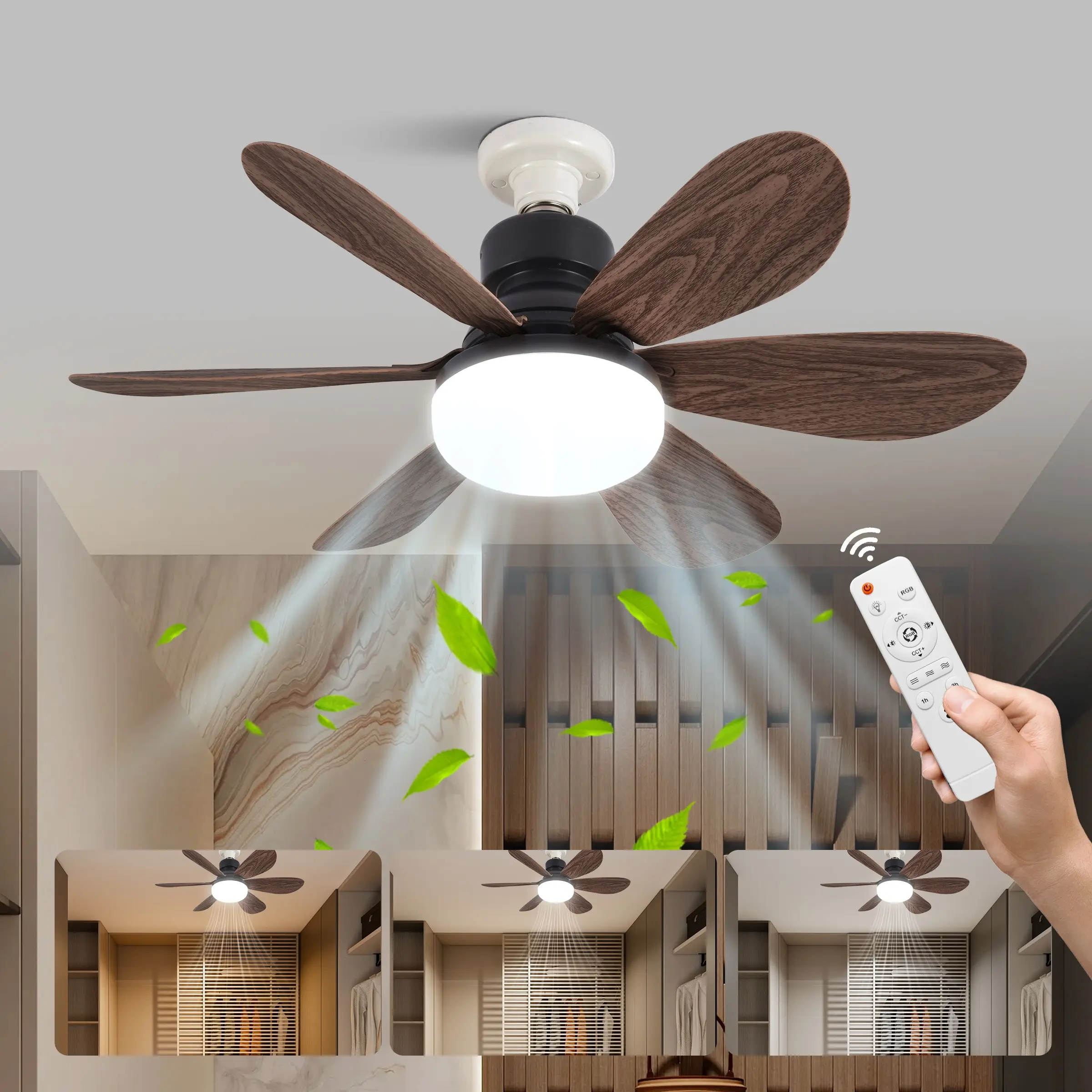 Double Layer Ceiling Fan Light, Lighting Fixture, Home Lighting, Screw Mount Pendant Fan with Remote, E27 Easy Install, Adjustable Brightness, Adjustable Lights, Adjustable Indoor Lighting, Bathroom, Bedroom, Kitchen, Living Room