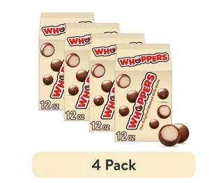 (4 pack) Whoppers Malted Milk Balls Candy, Carton 12 oz