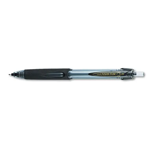 Uni-Ball Power Tank RT Retractable Refillable Ballpen - 1mm Ballpoint Pen with Rubber Grip, Smoke Barrel, Visible Ink, UBC Design, 1 Dozen Office Writing Tool for Office Use
