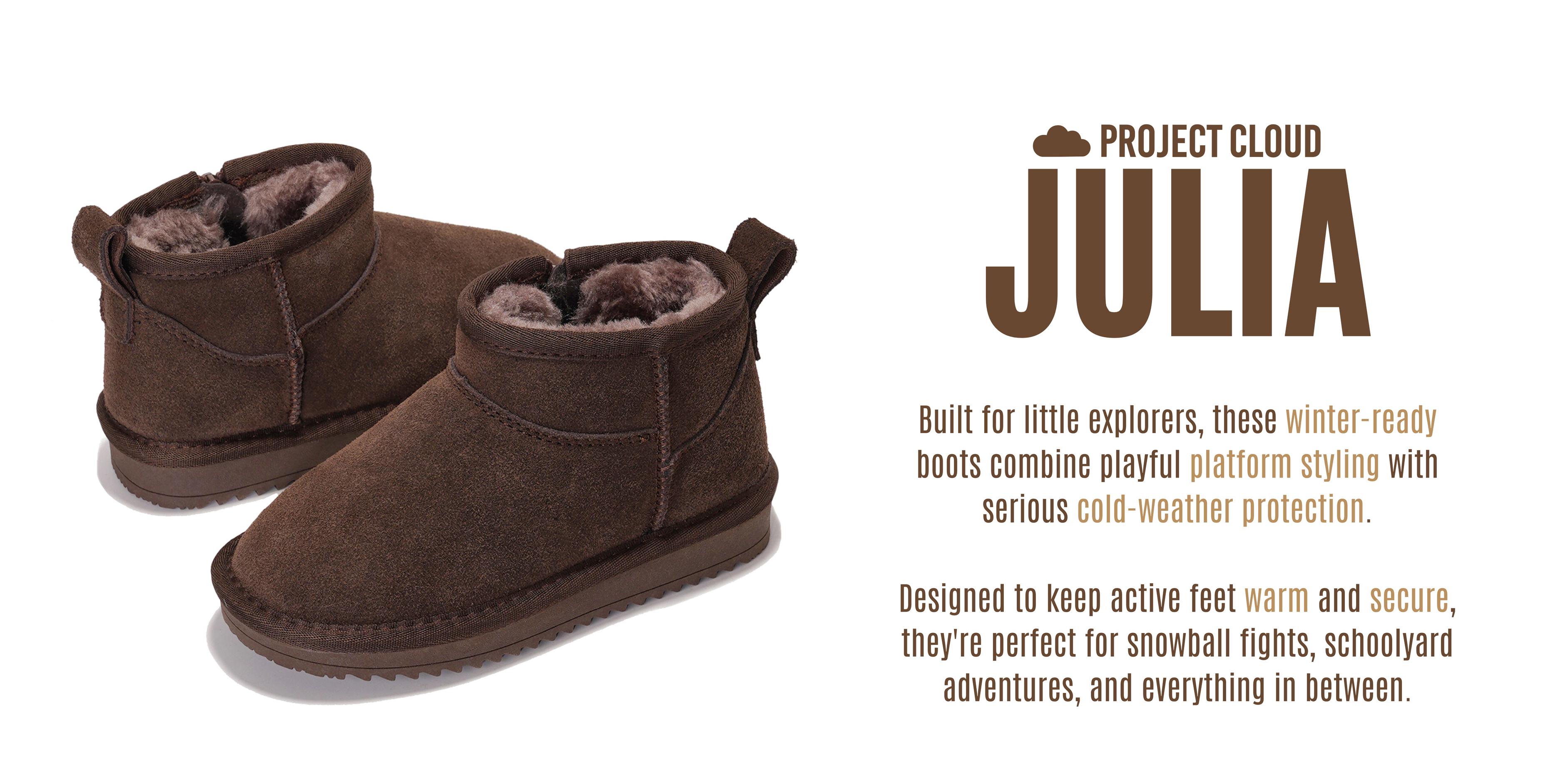 Project Cloud Kids | Ankle Boots for Girls Genuine Leather Memory Foam Lightweight Non-Slip Ankle Boot Outdoor Booty Girl Footwear - Julia