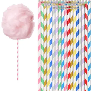 50 PCS Stripe Cotton Candy Sticks, Random Color Cotton Candy Cones Supplies, Multicolor Paper Cones Supplies for Birthdays, Weddings, Parties, Sweet Making