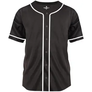 Exxact Sports Blank Baseball Jersey Men, Full Button Down Plain Baseball Jersey, Sports Uniforms Men Women Jersey - (Black)