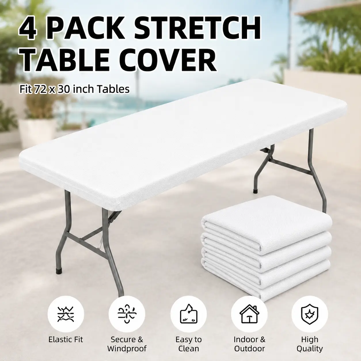 Polyester Rectangle Table Covers (4-Pack) - Polyester Fit for 6ft (30x72in) Tables, Washable, Stretch, Ideal for Holiday Indoor-Outdoor Parties & Weddings Decor