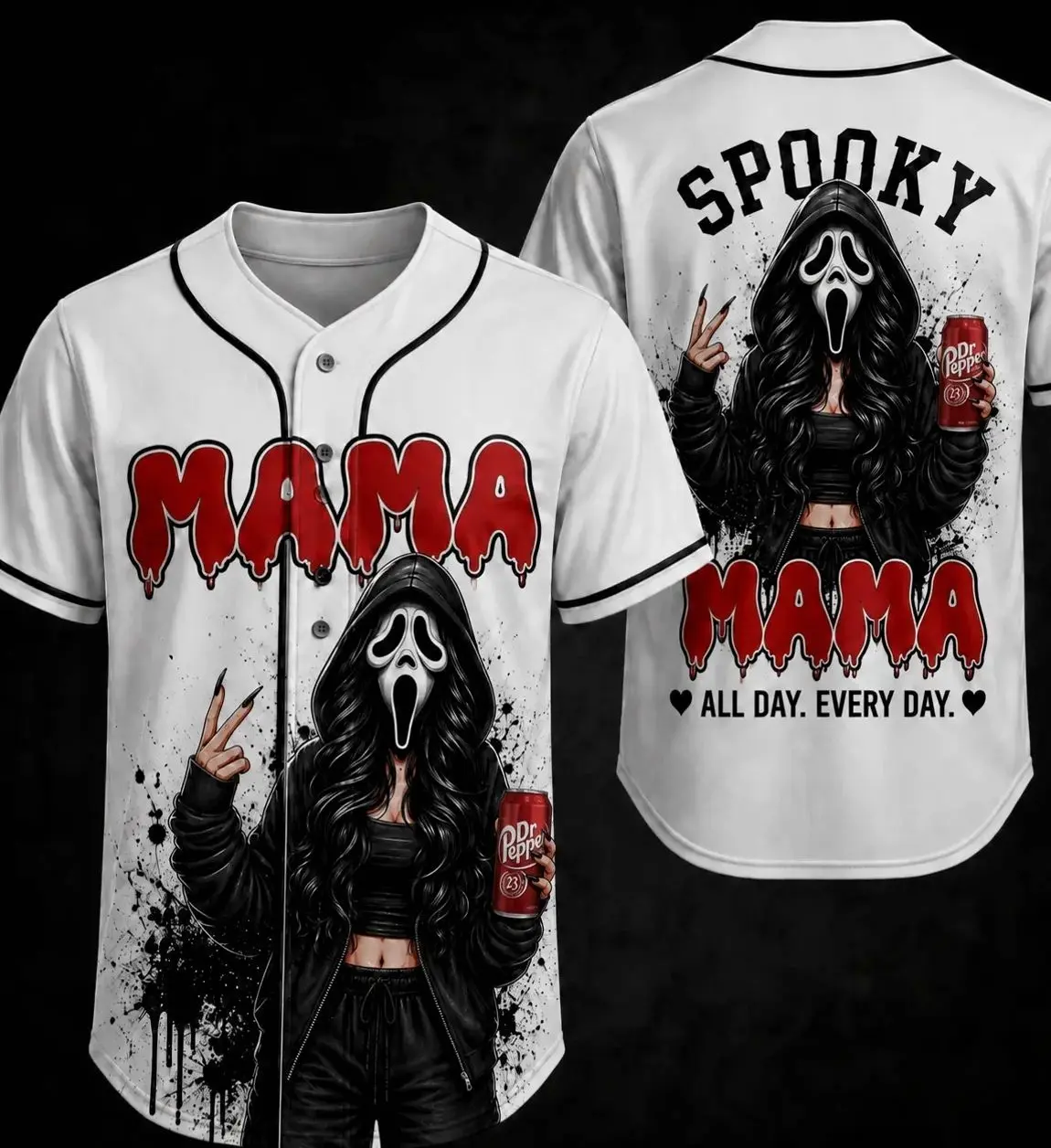 Halloween Baseball Jersey, Spooky Mama Button Shirt, Horror Fan Jersey, Gothic Mom Apparel, Creepy Season Baseball Jersey