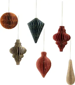 Christmas Decorations, 6 PCS Christmas Paper Honeycomb Ornaments with Glitter Edge