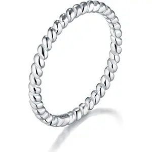Silver Ring, Twisted Eternity Band Stackable Rings 2mm Size 4-12