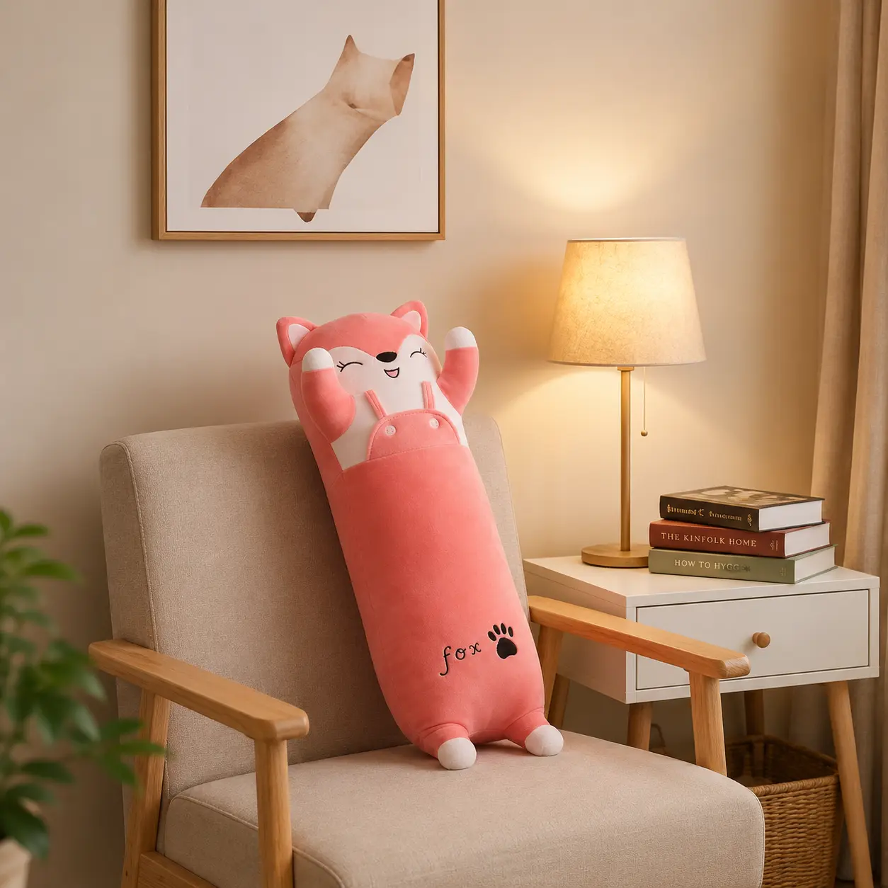 CHUBBYJOY 50Cm / 20 Inch Kawaii Aesthetic Unisex Soft Plush Stuffed Fox Body Pillow, PP Cotton Filled Kids' Toy, Cute Animal Hugging Sleeping Cushion, Birthday Gift, House Decor, Room Decor