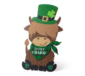Glitzhome 24"H St. Patrick's Wooden Highland Cow Porch Decor
