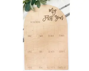 "My First Year" Engraved Mini Wood Photo Board, Reusable 1st Birthday Board, First Birthday Decoration Girl, First Birthday Party Decoration Boy, Mini  Size 12x18 inches