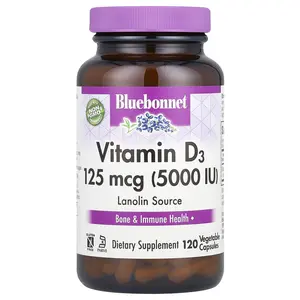 Bluebonnet Nutrition Vitamin D3, 125 mcg (5,000 IU), 120 Vegetable Capsules