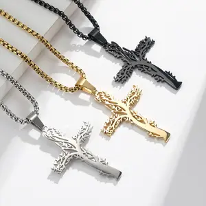 stainless steel tree of life cross necklace men's and women's personalized wear titanium steel pendant