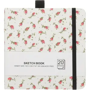 5.1x5.1 Watercolor Sketchbook, 20 Sheet 300GSM/203lb Watercolor Paper Sketchbooks Acid Free Watercolor Journal Hardcover Artists Paper Pads with Pen Holder, Red Flower