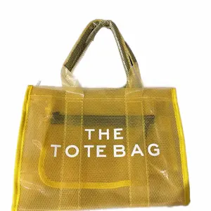 Transparent Plastic Tote Bag with Mesh Design Durable Everyday Use Stylish and Functional for Essentials (Red, Black, Blue, Orange, Yellow, Pink, White)