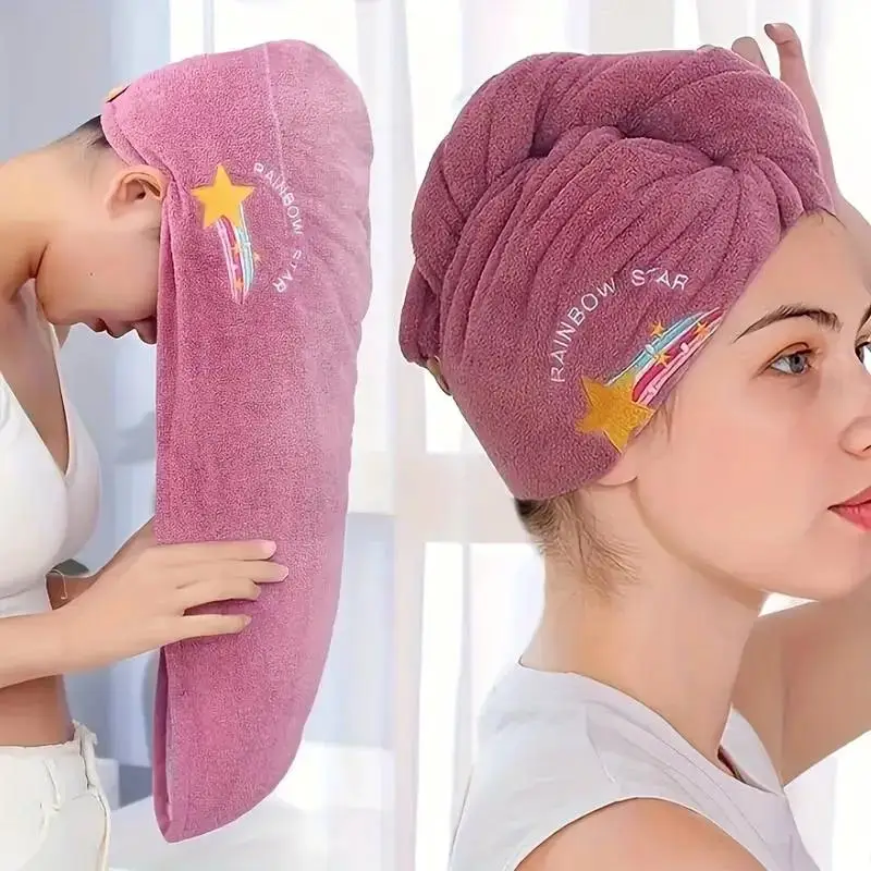 Rainbow Pattern Hair Drying Towel, 1 Count Coral Fleece Hair Drying Towel, Soft Comfortable Hair Drying Cap, Water Absorption Towel for Women