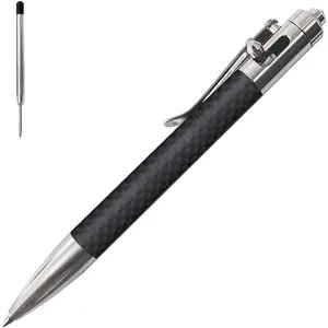 4.9'' Carbon Fiber Bolt Action Pen, Ballpoint Ink Refillable, Office Business Writing Pens, Compact Size, Deep Pocket Clip, with a Refill,  Titanium, CHP005-TIS