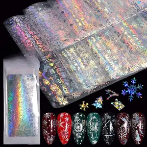 10 Sheets Snowflake Nail Foil Transfer Sticker - 3D Holographic Laser Winter Nail Art Stickers Decals Snowflake Flower Xmas Elk Christmas Foils Transfer DIY Manicure Nail Decorations for Women Girls