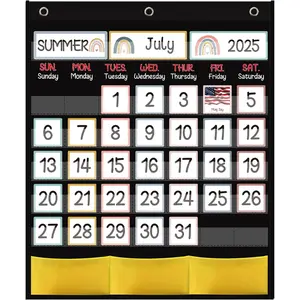 Black Classroom Calendar Pocket Chart with 89 Cards for Students  Large Classroom Calendar Pocket Chart for  School Teacher Supplies (Rainbow Theme)