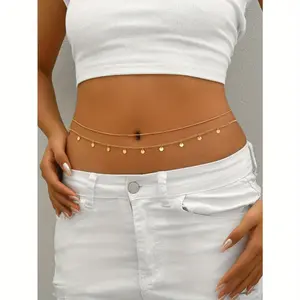 Handmade Beaded Waist Chain Women's Body Chain Jewelry Simple Shiny Alloy Dots Rose Gold And Silver Colors for Stylish Outfits