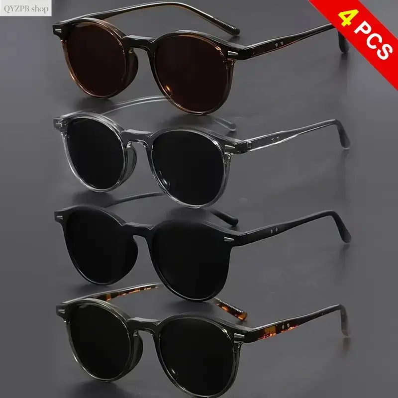 Men's 4-Piece Polarised Lens Sunglasses, Unisex Korean-American Style Small Frame, UV400 Tinted Lenses, Minimalist, Lightweight for All-Day Wear, Glarefree Views, for Driving & Travel