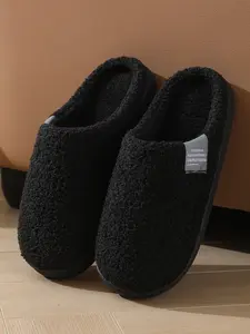 🖤Minimalist Cool Plush Slippers, Fuzzy House Shoes, Lightweight Soft Teddy Fleece Upper, Thickened Lined Sole, Anti-Slip Bottom, Winter Home Comfort