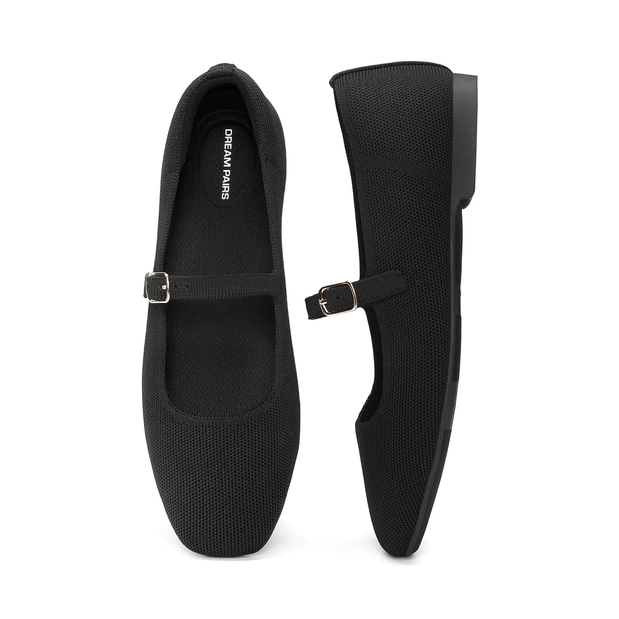 Dream Pairs Women's Mary Jane Ballet Flats, Comfortable Square Toe Knit Fabric Shoes with Flexible Arch Support, Foldable for Work & Casual Wear