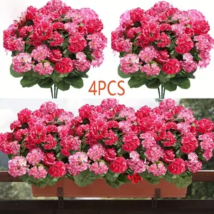 4 Bundles of Artificial Geranium Flowers, Artificial Flower Set, Lifelike Artificial Flower, Suitable for Outdoor Decoration, Perfect for Weddings, Home Decor, Porches, Outdoor Garden Arrangements, Courtyards, Anniversaries, Thanksgiving