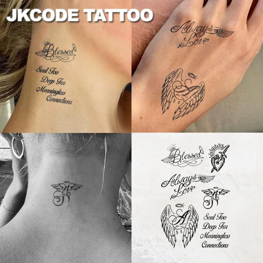 Waterproof Semi-Permanent Tattoos, Cute Wings Blessed, Temporary Tattoos, Realistic Fake Tattoos, Botanical, Finger Tattoos, Magic Tattoos for Women, Temporary Tattoos Stickers