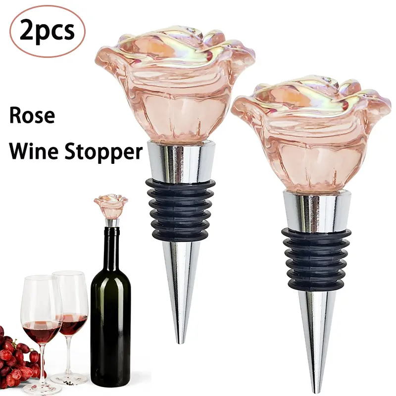 Rose Wine Stopper Set 2-Pack Durable Zinc Alloy & Food-Grade Silicone Bottle Corks for Red Wine Beer & Oil Practical Accessory Ideal Gift for Wine Lovers Weddings Festivals